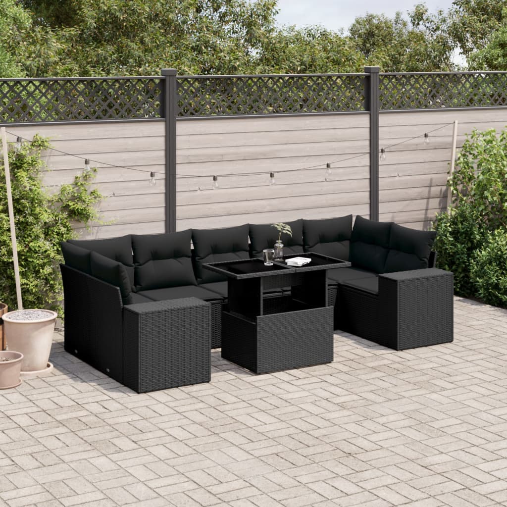 8-delige Loungeset met kussens poly rattan zwart is nu te koop bij PeponiXL, paradijselijk wonen!