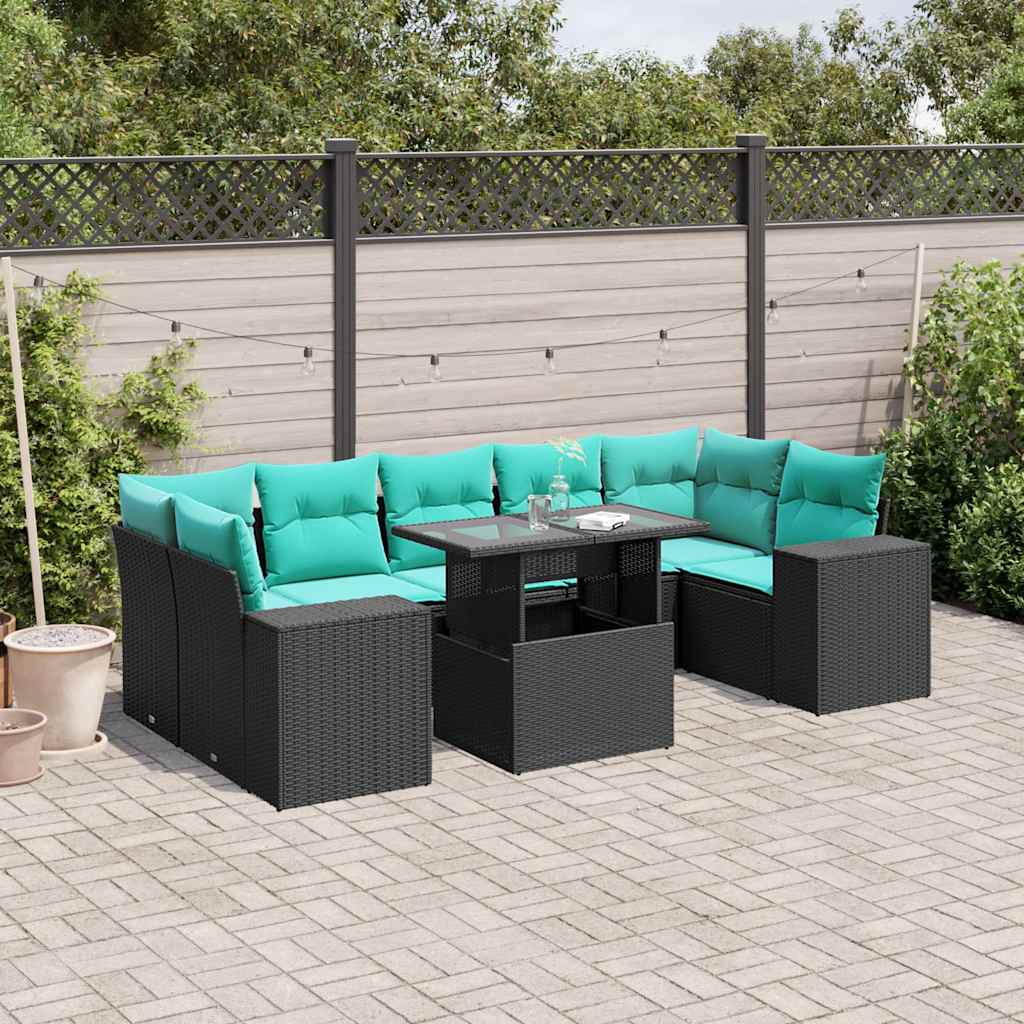 8-delige tuinbankset met kussens, zwart polyrotan is nu te koop bij PeponiXL, paradijselijk wonen!