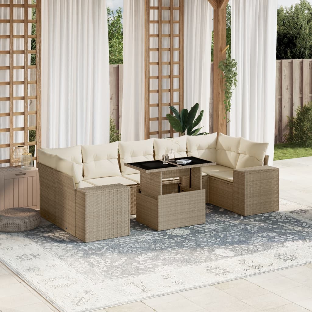 8-delige Loungeset met kussens poly rattan beige is nu te koop bij PeponiXL, paradijselijk wonen!