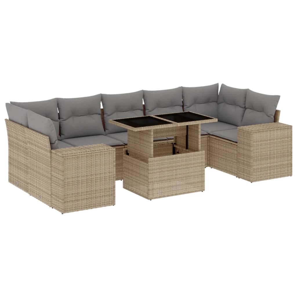 8-delige Loungeset met kussens poly rattan beige is nu te koop bij PeponiXL, paradijselijk wonen!
