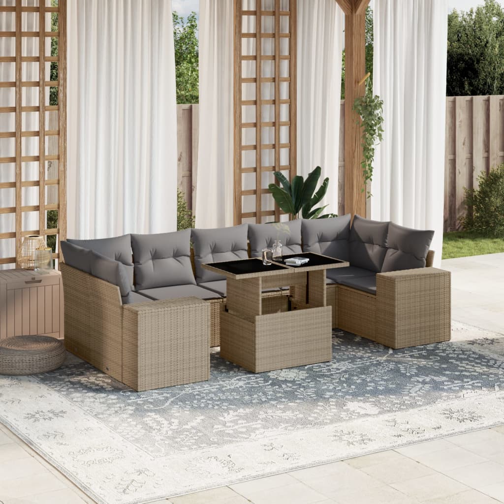 8-delige Loungeset met kussens poly rattan beige is nu te koop bij PeponiXL, paradijselijk wonen!