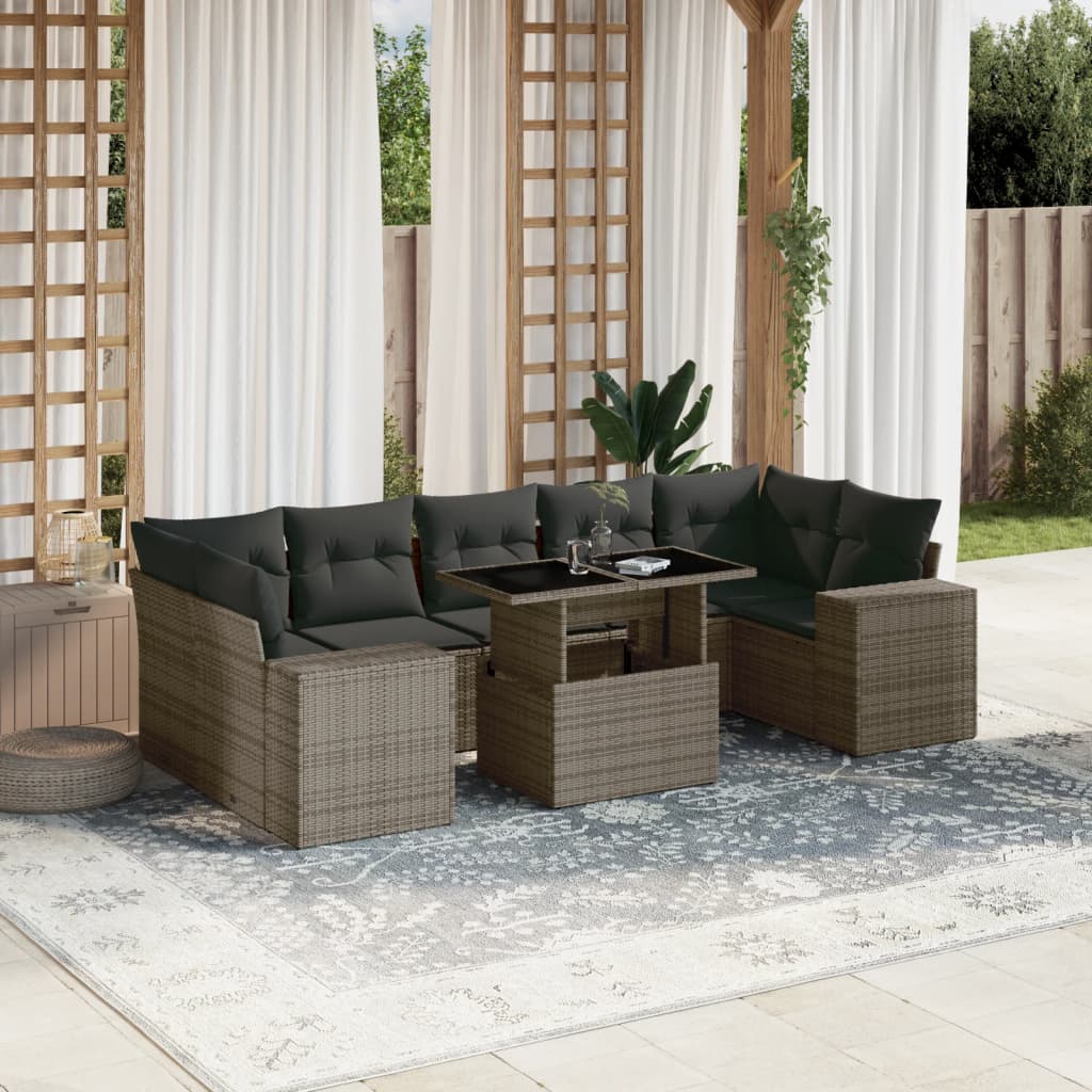 8-delige Loungeset met kussens poly rattan grijs is nu te koop bij PeponiXL, paradijselijk wonen!