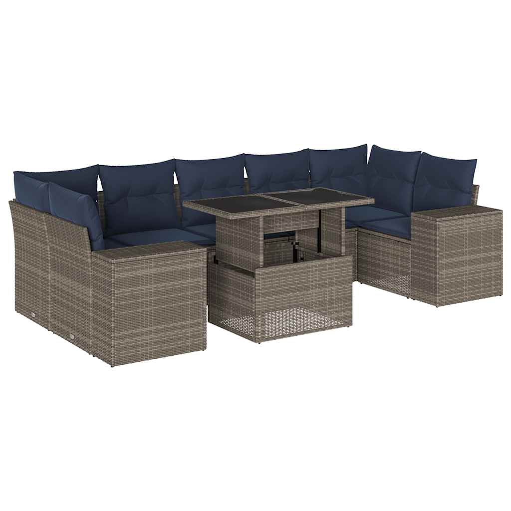 8-delige tuinbankset met kussens, grijs polyrotan is nu te koop bij PeponiXL, paradijselijk wonen!