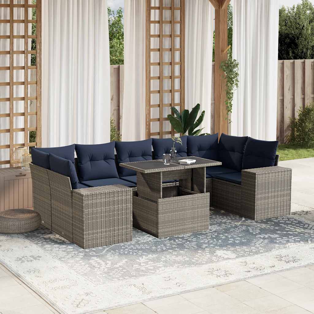 8-delige tuinbankset met kussens, grijs polyrotan is nu te koop bij PeponiXL, paradijselijk wonen!