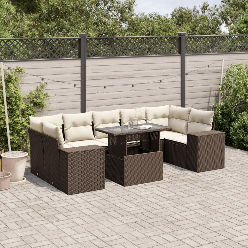 8-delige Loungeset met kussens poly rattan bruin is nu te koop bij PeponiXL, paradijselijk wonen!