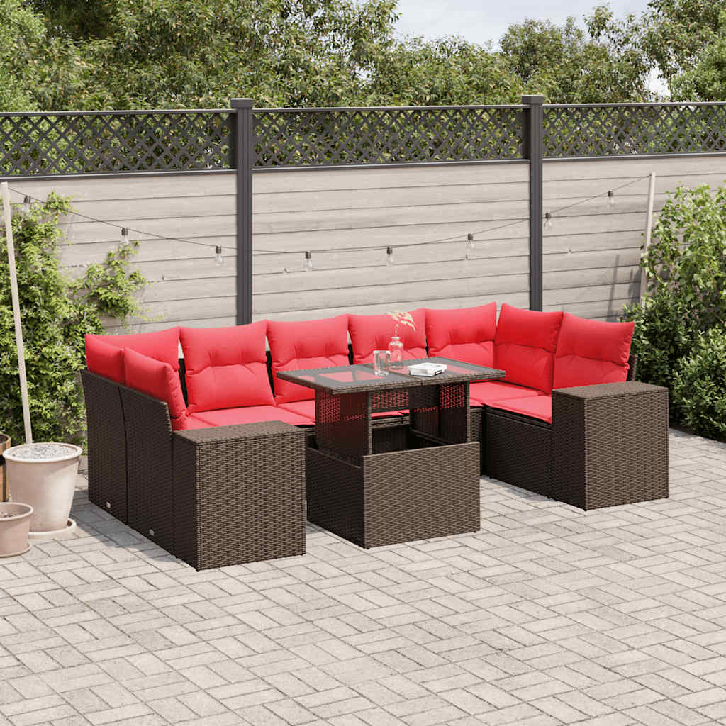 8-delige tuinbankset met kussens, bruin polyrotan is nu te koop bij PeponiXL, paradijselijk wonen!