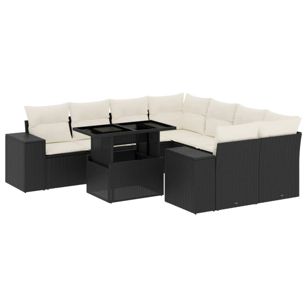 9-delige Loungeset met kussens poly rattan zwart is nu te koop bij PeponiXL, paradijselijk wonen!