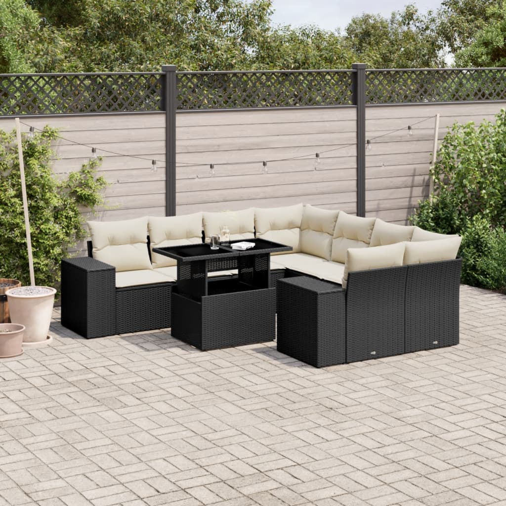 9-delige Loungeset met kussens poly rattan zwart is nu te koop bij PeponiXL, paradijselijk wonen!