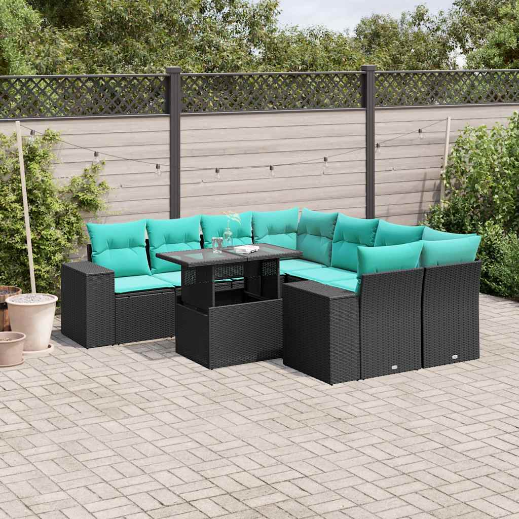 9-delige tuinbankset met kussens van zwart polyrotan is nu te koop bij PeponiXL, paradijselijk wonen!