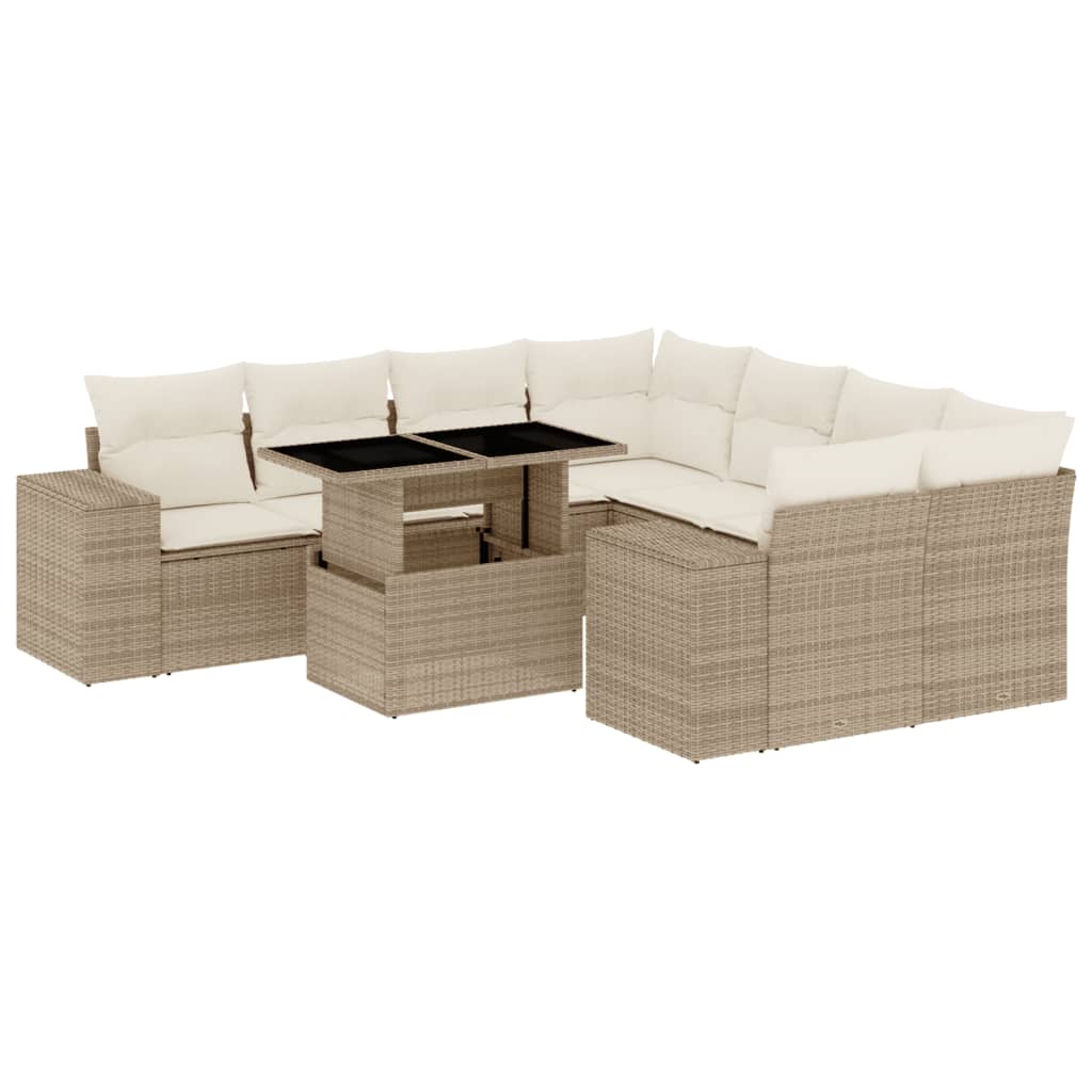 9-delige Loungeset met kussens poly rattan beige is nu te koop bij PeponiXL, paradijselijk wonen!