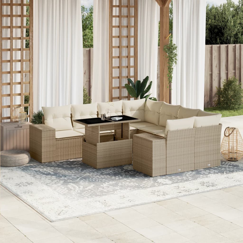 9-delige Loungeset met kussens poly rattan beige is nu te koop bij PeponiXL, paradijselijk wonen!