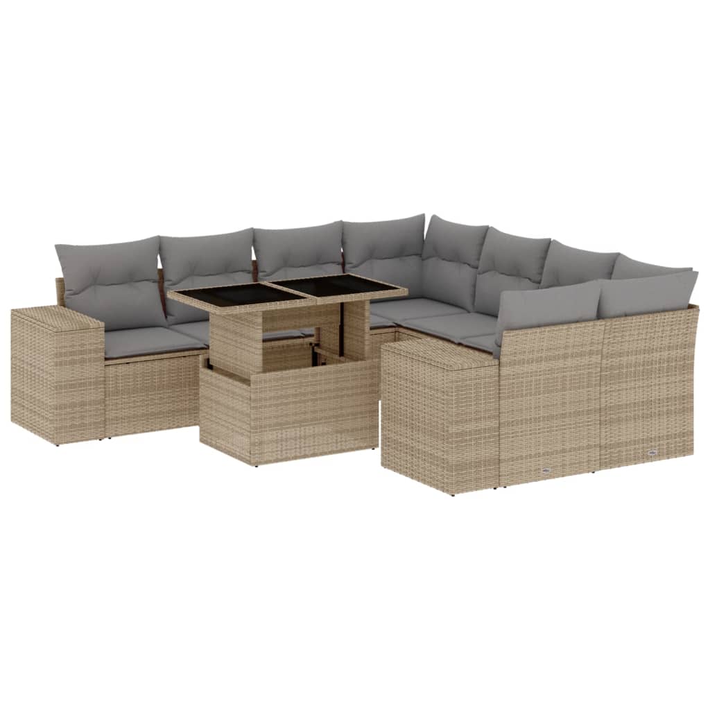 9-delige Loungeset met kussens poly rattan beige is nu te koop bij PeponiXL, paradijselijk wonen!