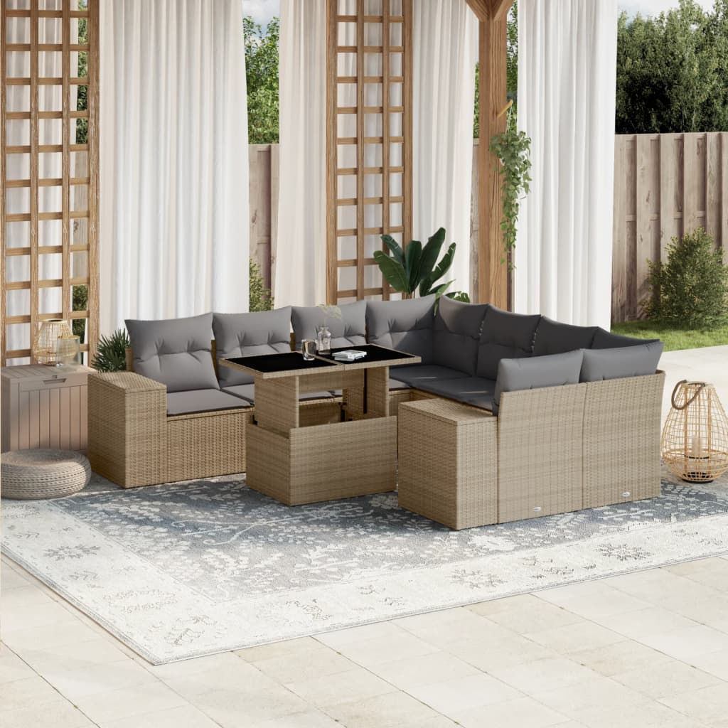 9-delige Loungeset met kussens poly rattan beige is nu te koop bij PeponiXL, paradijselijk wonen!