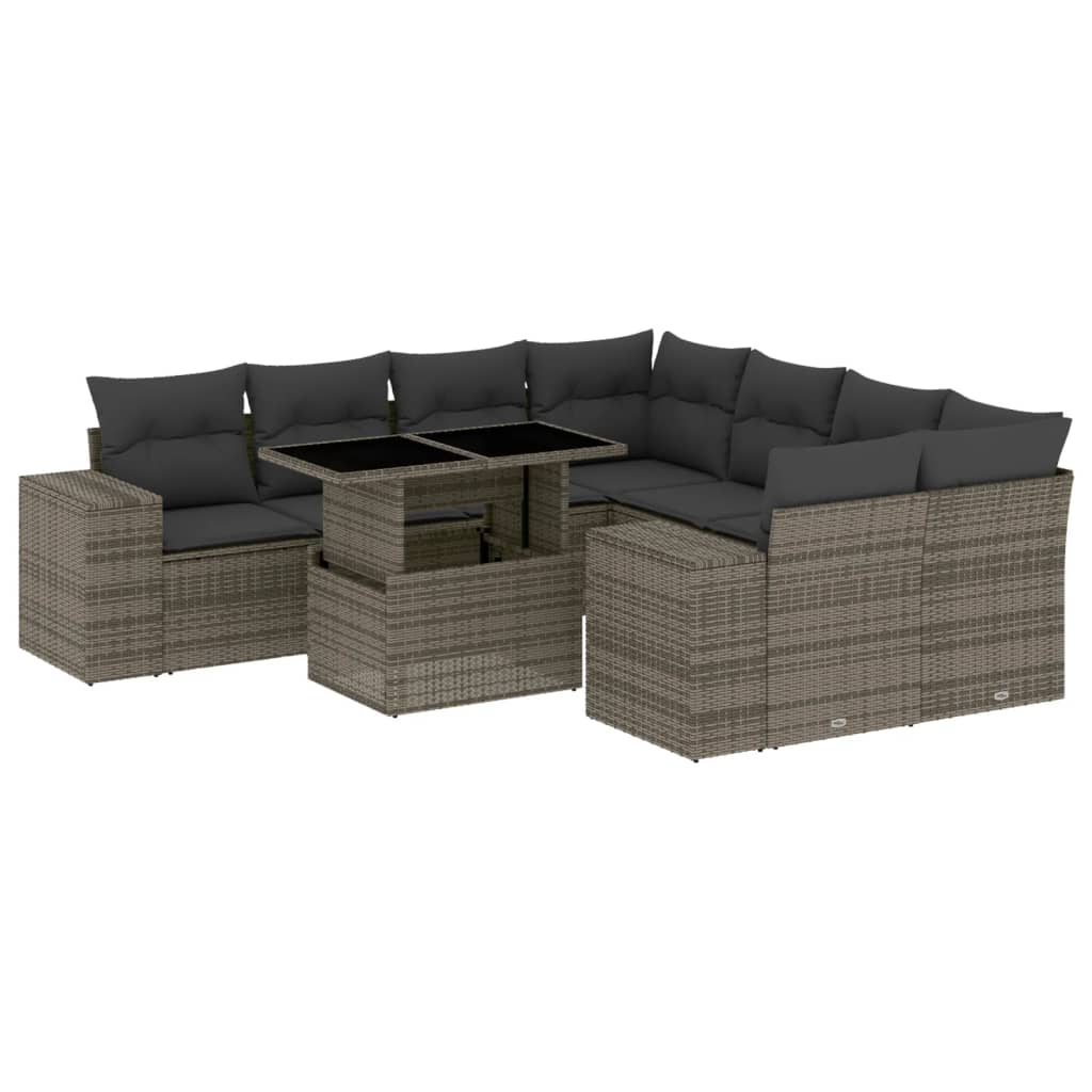 9-delige Loungeset met kussens poly rattan grijs is nu te koop bij PeponiXL, paradijselijk wonen!