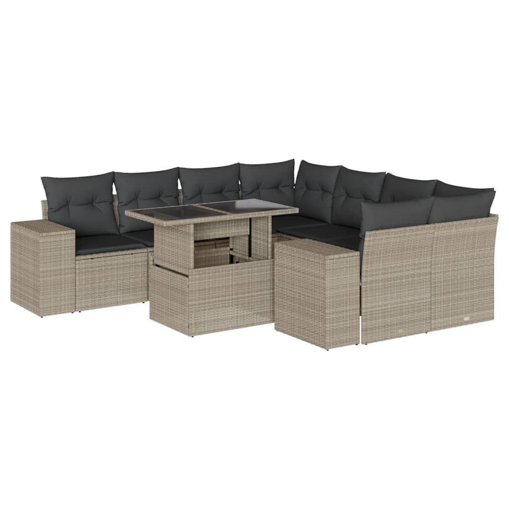 9-delige Loungeset met kussens poly rattan lichtgrijs is nu te koop bij PeponiXL, paradijselijk wonen!