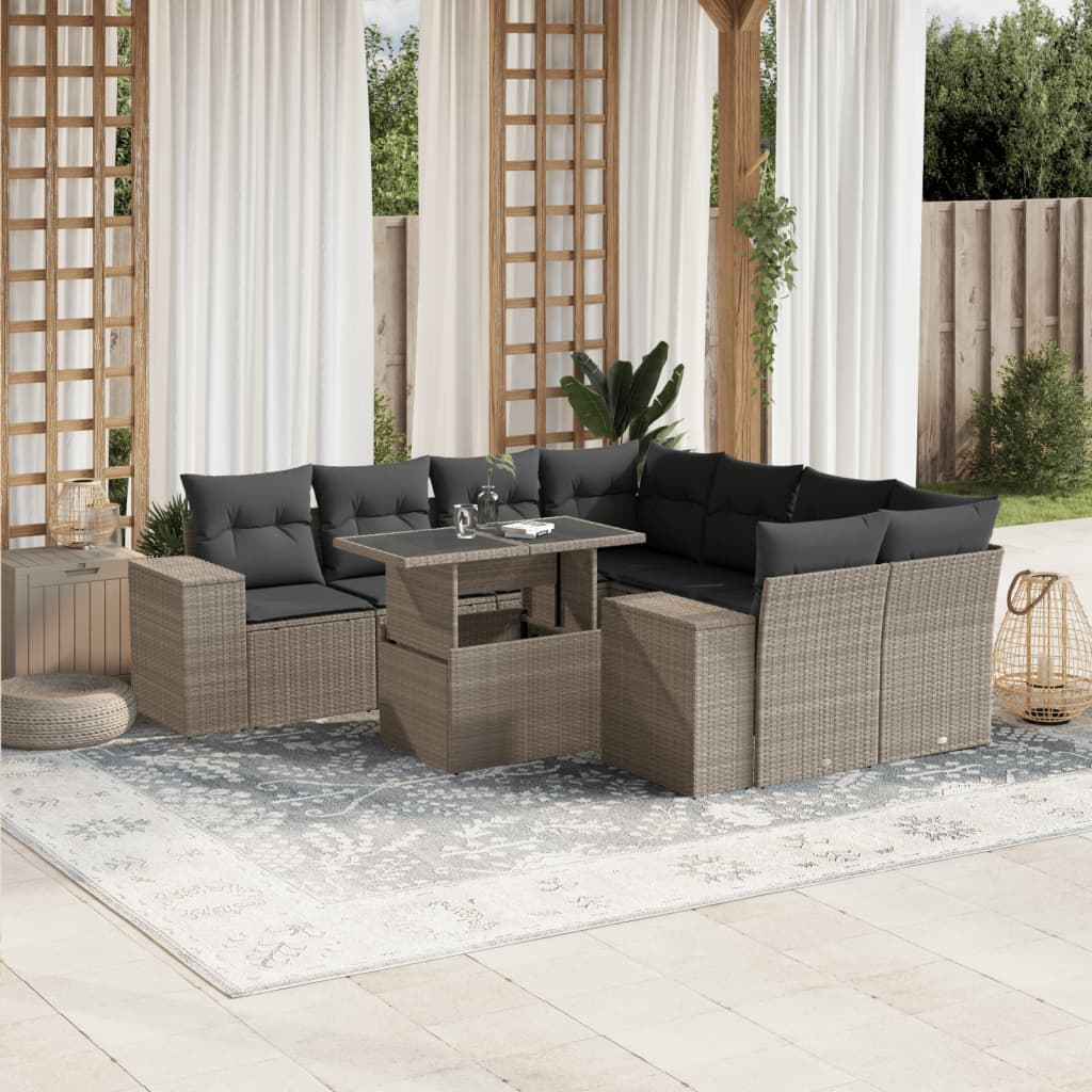 9-delige Loungeset met kussens poly rattan lichtgrijs is nu te koop bij PeponiXL, paradijselijk wonen!