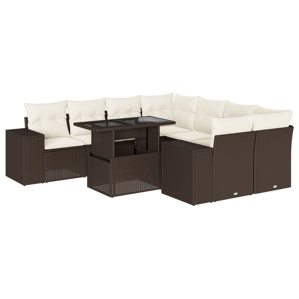 9-delige Loungeset met kussens poly rattan bruin is nu te koop bij PeponiXL, paradijselijk wonen!