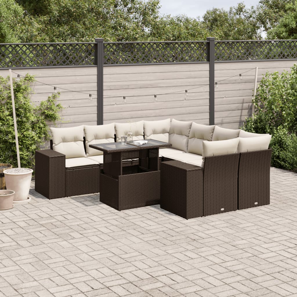 9-delige Loungeset met kussens poly rattan bruin is nu te koop bij PeponiXL, paradijselijk wonen!