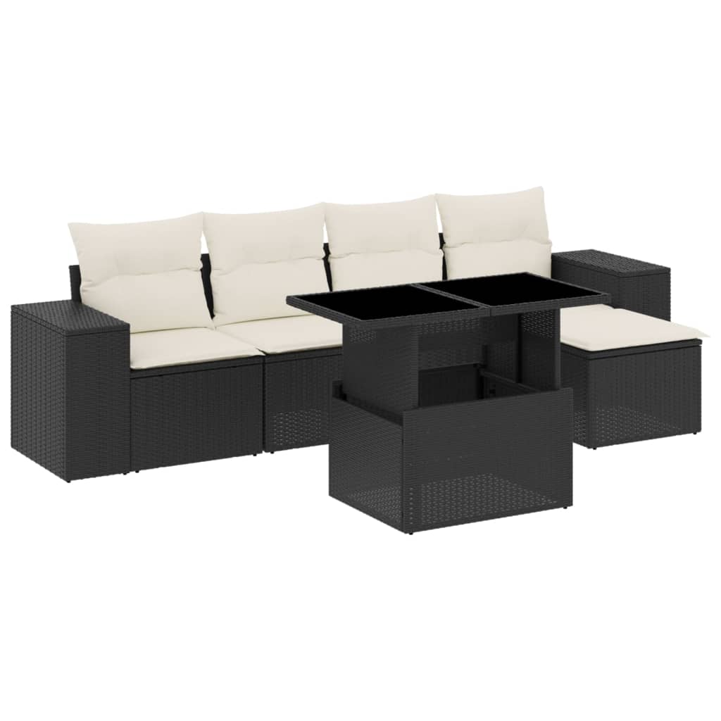 6-delige Loungeset met kussens poly rattan zwart is nu te koop bij PeponiXL, paradijselijk wonen!