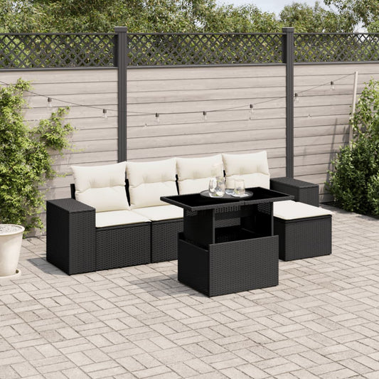6-delige Loungeset met kussens poly rattan zwart is nu te koop bij PeponiXL, paradijselijk wonen!