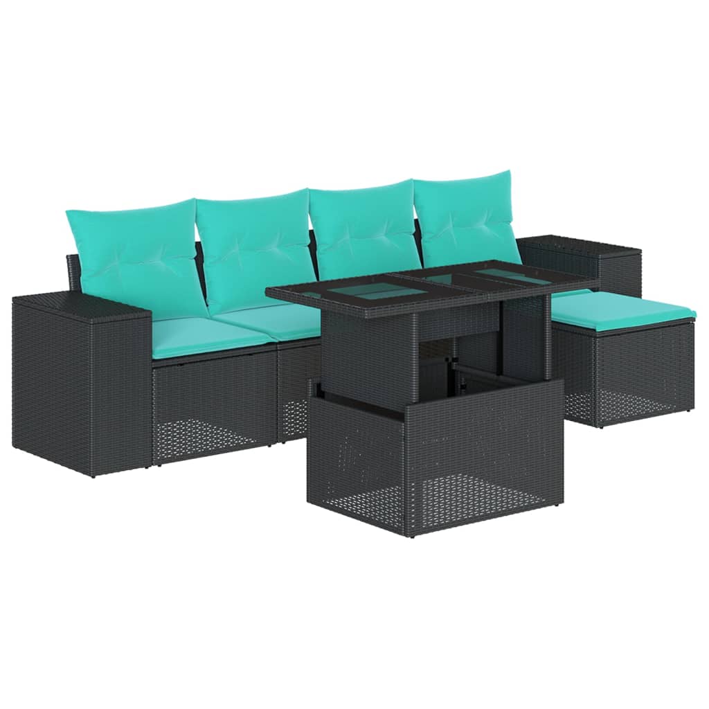 6-delige tuinbankset met kussens van zwart polyrotan is nu te koop bij PeponiXL, paradijselijk wonen!