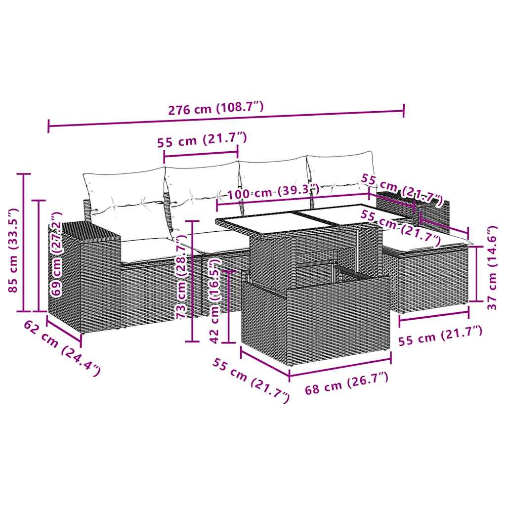 6-delige tuinbankset met kussens van zwart polyrotan is nu te koop bij PeponiXL, paradijselijk wonen!