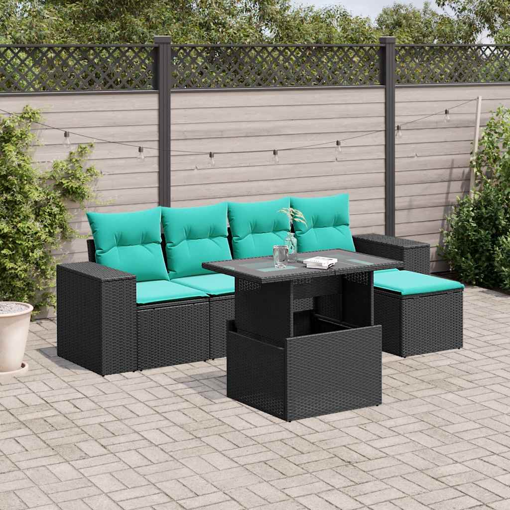6-delige tuinbankset met kussens van zwart polyrotan is nu te koop bij PeponiXL, paradijselijk wonen!