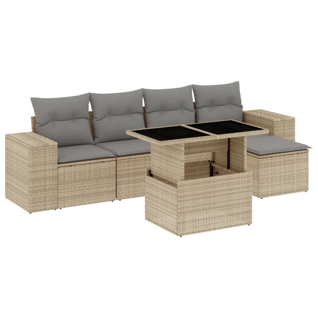 6-delige Loungeset met kussens poly rattan beige is nu te koop bij PeponiXL, paradijselijk wonen!