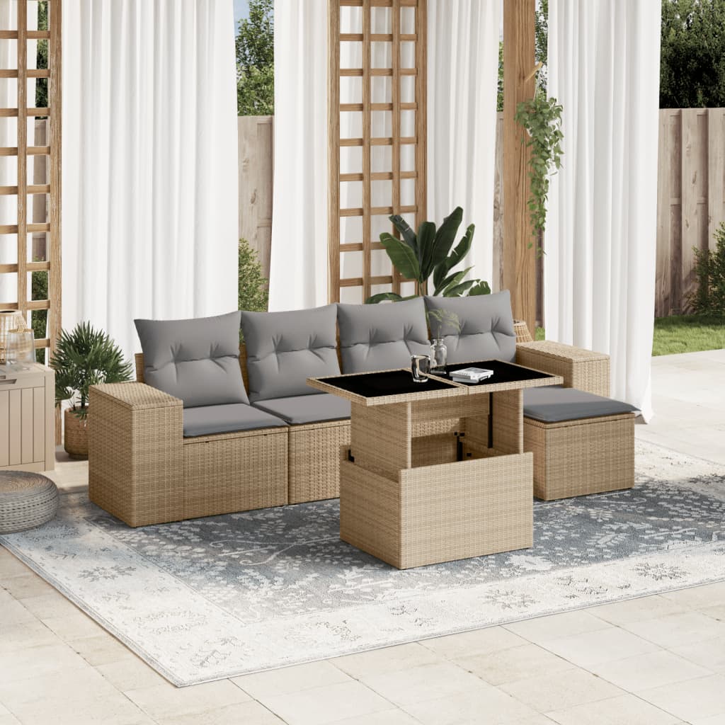 6-delige Loungeset met kussens poly rattan beige is nu te koop bij PeponiXL, paradijselijk wonen!