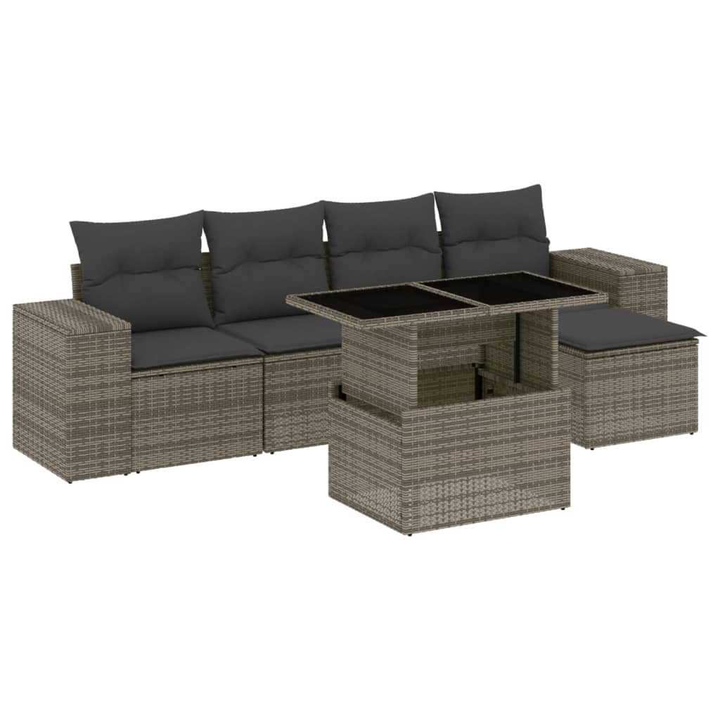 6-delige Loungeset met kussens poly rattan grijs is nu te koop bij PeponiXL, paradijselijk wonen!