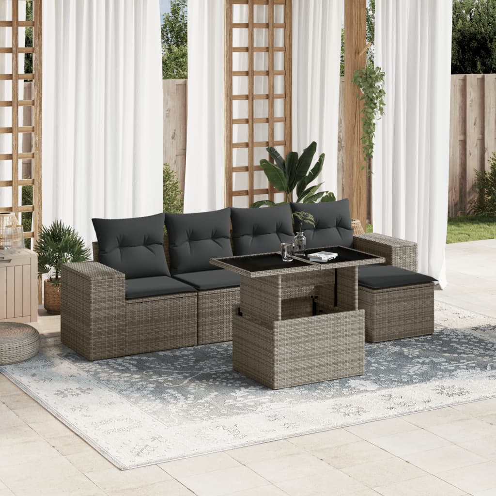 6-delige Loungeset met kussens poly rattan grijs is nu te koop bij PeponiXL, paradijselijk wonen!