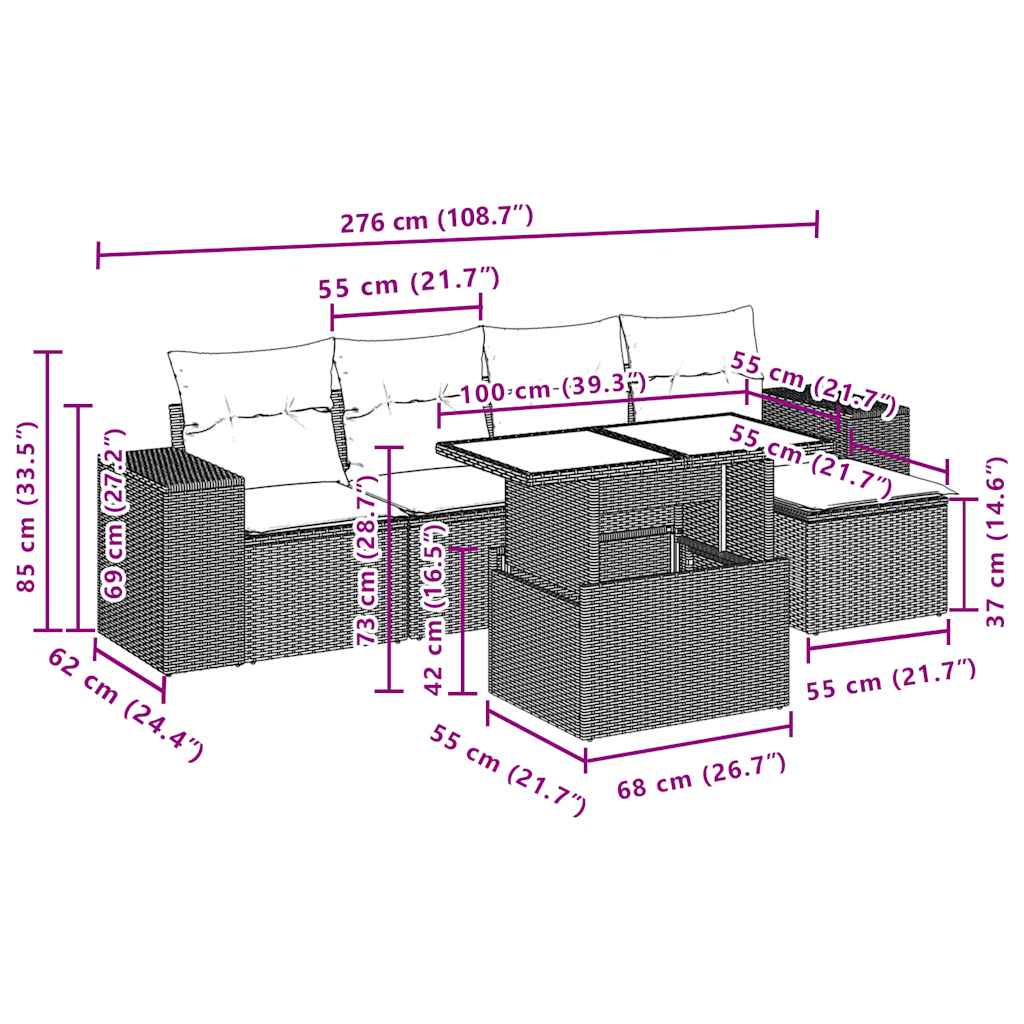 6-delige tuinbankset met kussens, grijs polyrotan is nu te koop bij PeponiXL, paradijselijk wonen!