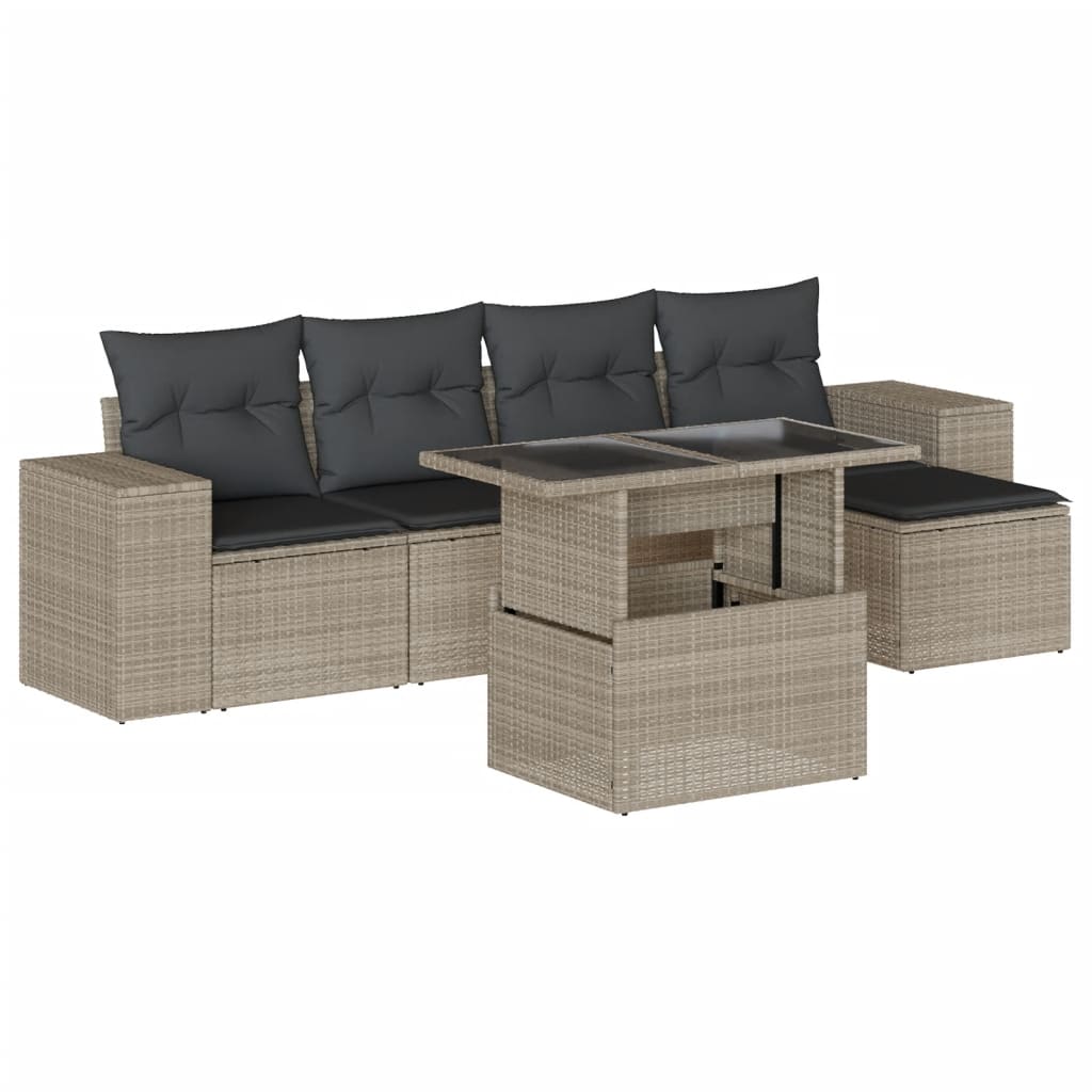 6-delige Loungeset met kussens poly rattan lichtgrijs is nu te koop bij PeponiXL, paradijselijk wonen!