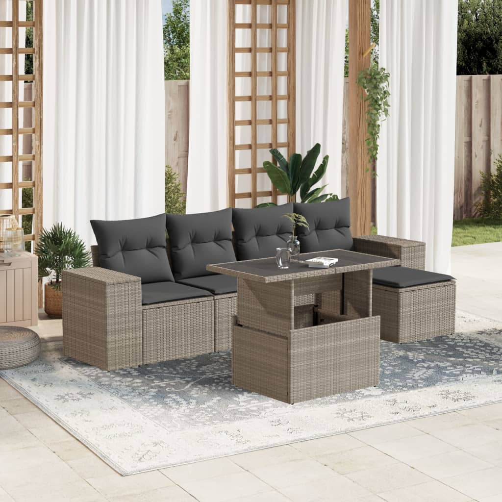 6-delige Loungeset met kussens poly rattan lichtgrijs is nu te koop bij PeponiXL, paradijselijk wonen!