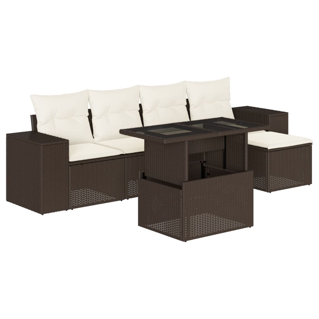 6-delige Loungeset met kussens poly rattan bruin is nu te koop bij PeponiXL, paradijselijk wonen!