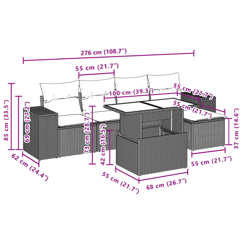 6-delige Loungeset met kussens poly rattan bruin is nu te koop bij PeponiXL, paradijselijk wonen!