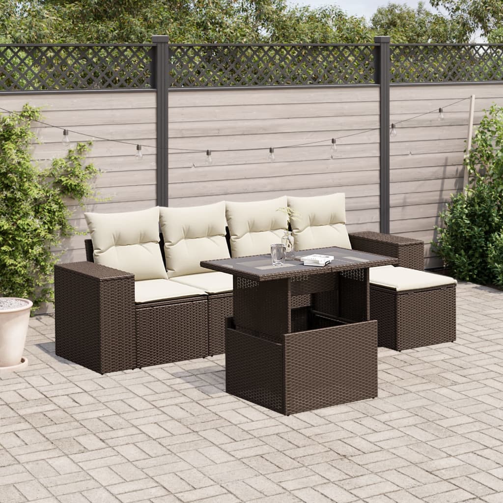 6-delige Loungeset met kussens poly rattan bruin is nu te koop bij PeponiXL, paradijselijk wonen!
