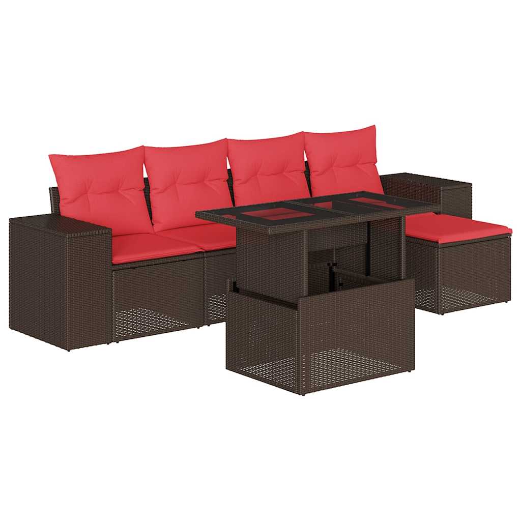 6-delige tuinbankset met kussens, bruin polyrotan is nu te koop bij PeponiXL, paradijselijk wonen!