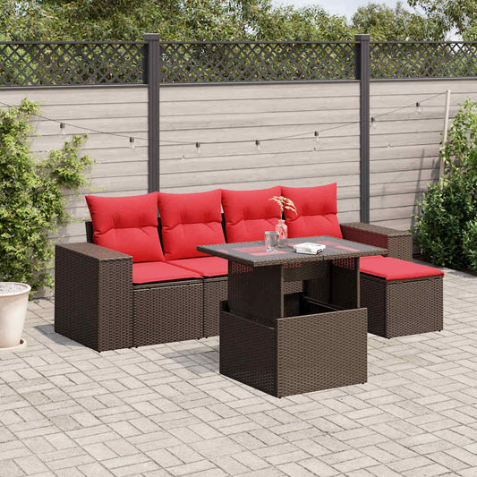 6-delige tuinbankset met kussens, bruin polyrotan is nu te koop bij PeponiXL, paradijselijk wonen!