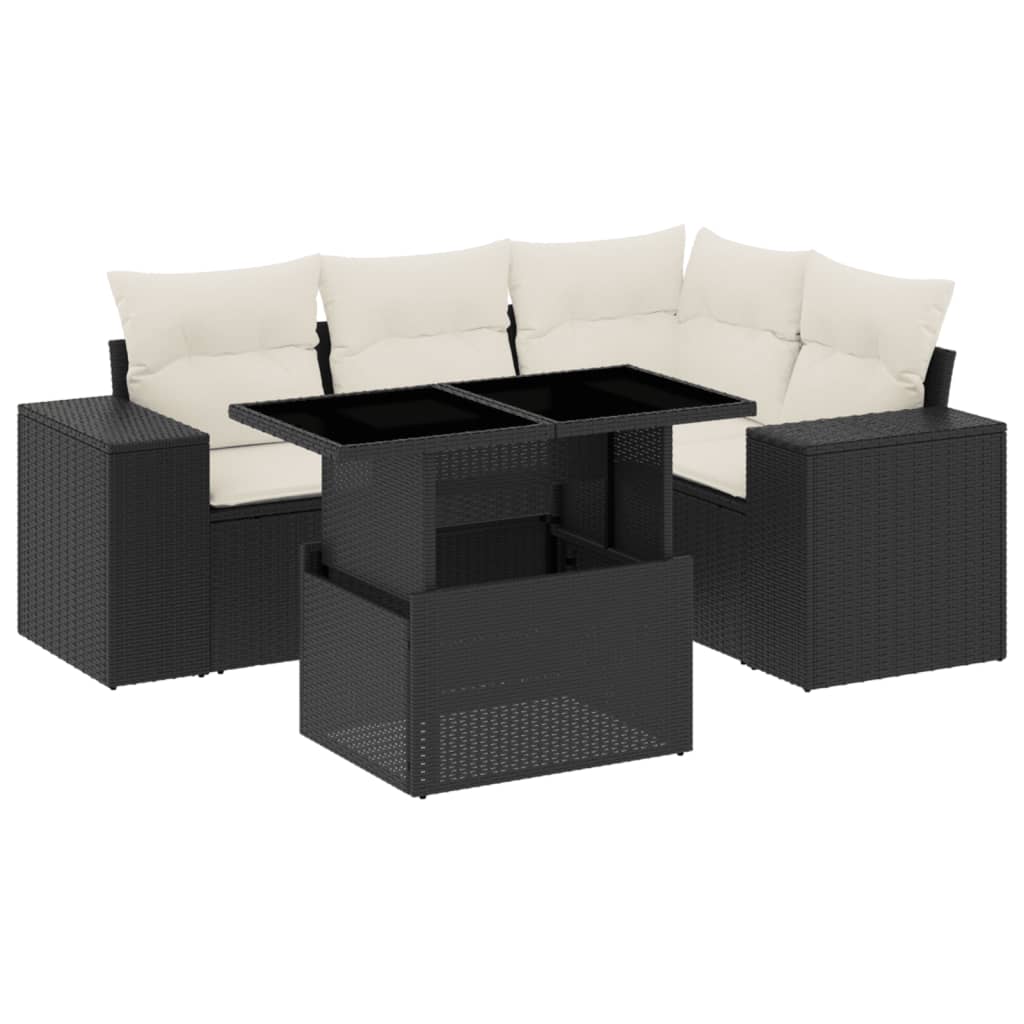 5-delige Loungeset met kussens poly rattan zwart is nu te koop bij PeponiXL, paradijselijk wonen!