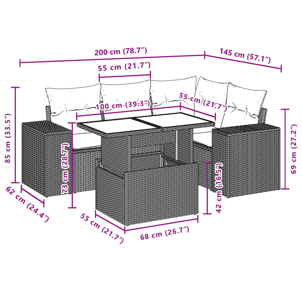 5-delige Loungeset met kussens poly rattan zwart is nu te koop bij PeponiXL, paradijselijk wonen!