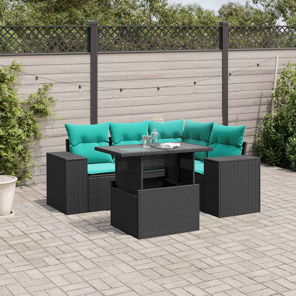 5-delige tuinbankset met kussens van zwart polyrotan is nu te koop bij PeponiXL, paradijselijk wonen!