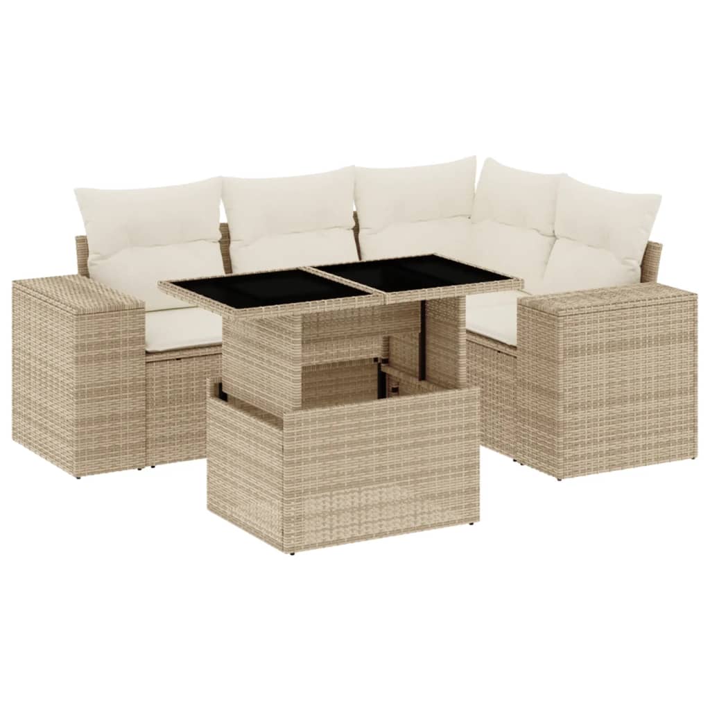 5-delige Loungeset met kussens poly rattan beige is nu te koop bij PeponiXL, paradijselijk wonen!