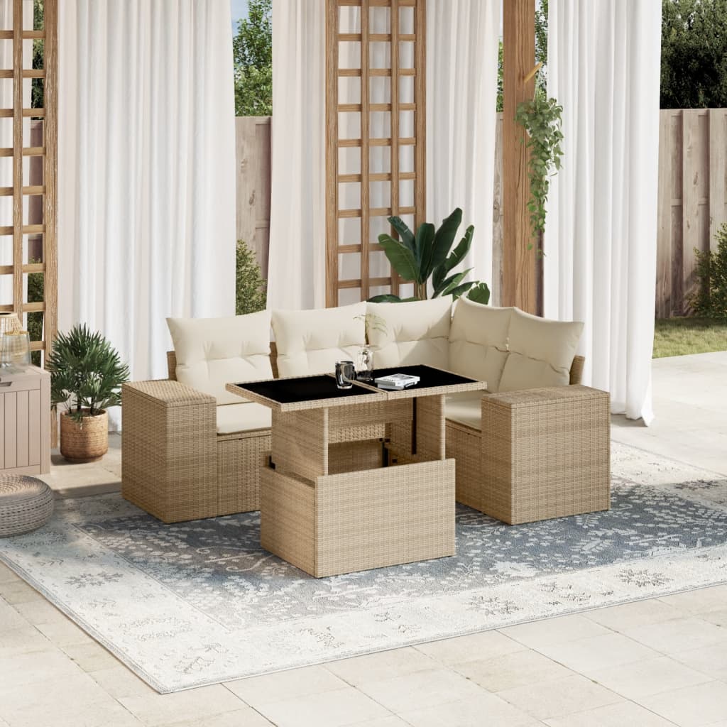 5-delige Loungeset met kussens poly rattan beige is nu te koop bij PeponiXL, paradijselijk wonen!