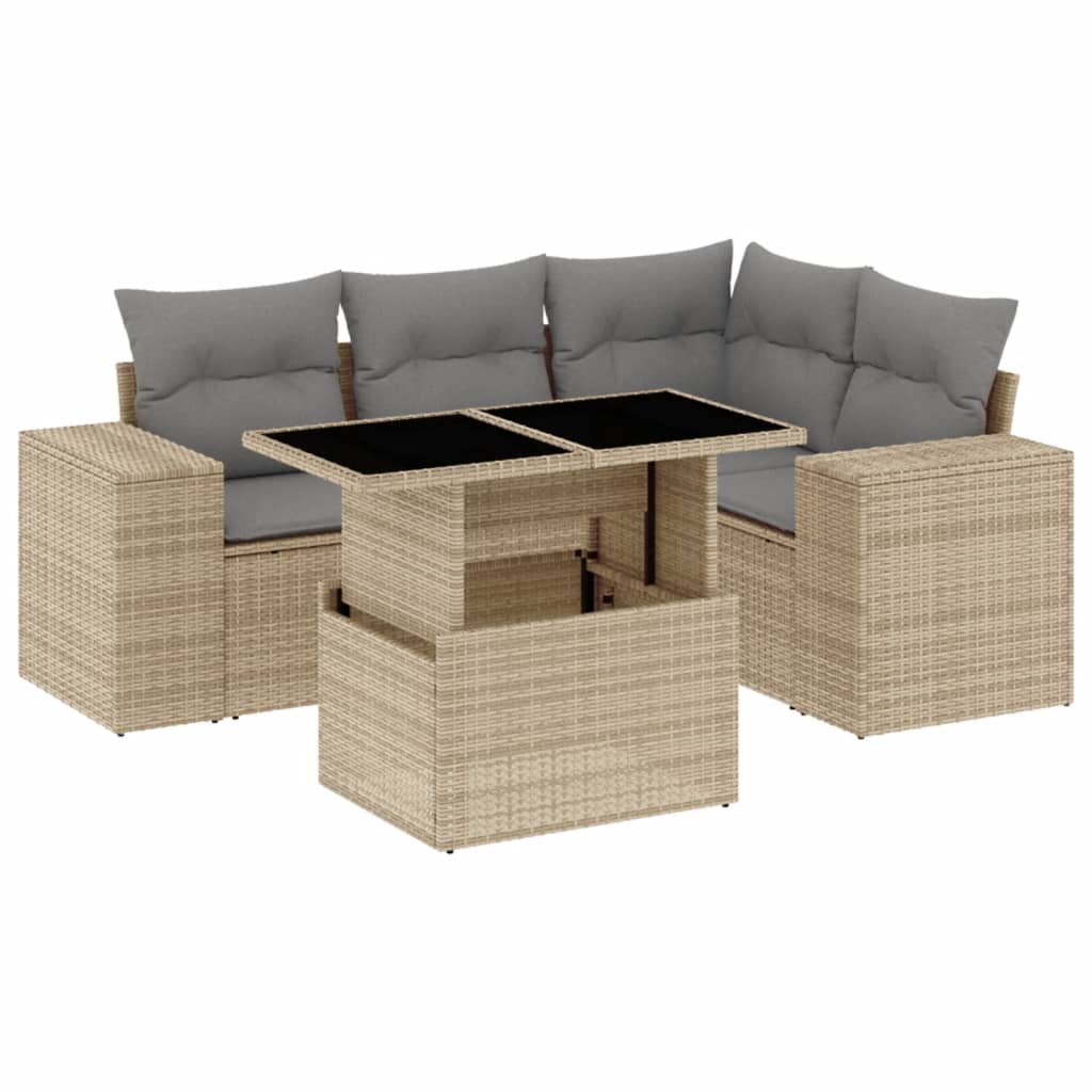 5-delige Loungeset met kussens poly rattan beige is nu te koop bij PeponiXL, paradijselijk wonen!