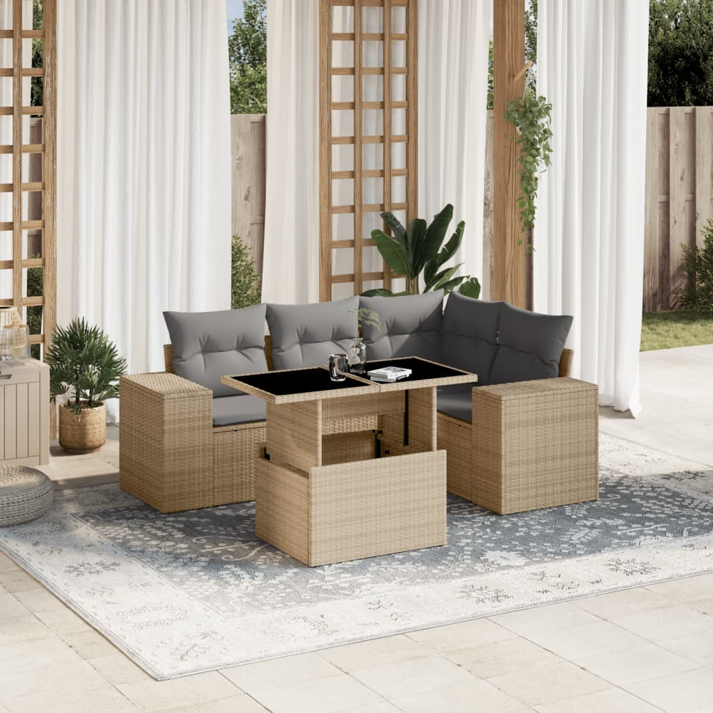 5-delige Loungeset met kussens poly rattan beige is nu te koop bij PeponiXL, paradijselijk wonen!