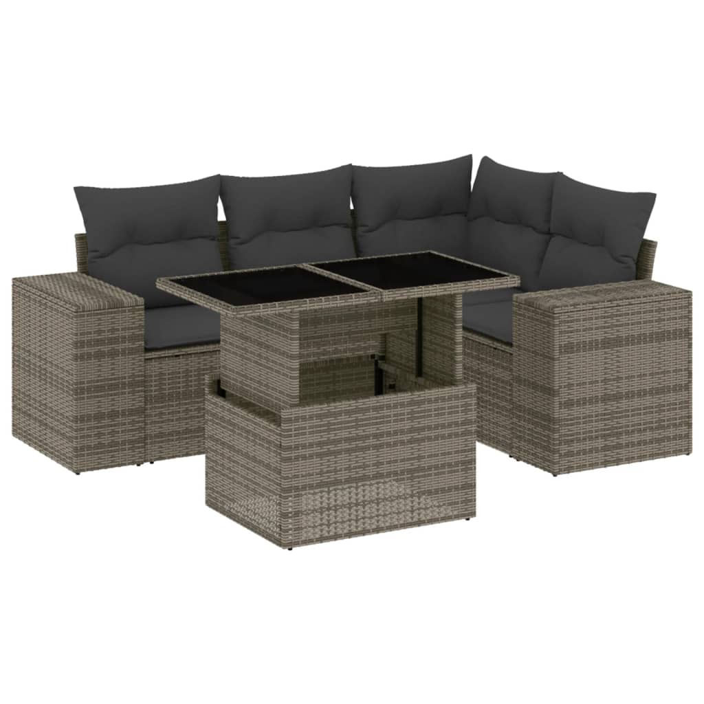 5-delige Loungeset met kussens poly rattan grijs is nu te koop bij PeponiXL, paradijselijk wonen!