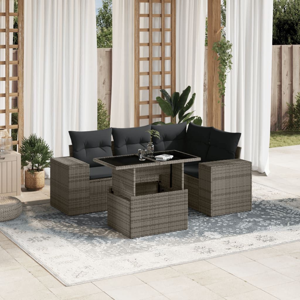 5-delige Loungeset met kussens poly rattan grijs is nu te koop bij PeponiXL, paradijselijk wonen!