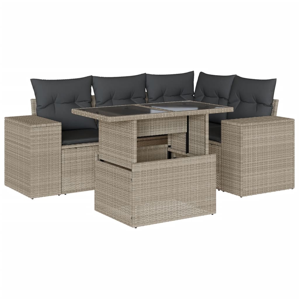 5-delige Loungeset met kussens poly rattan lichtgrijs is nu te koop bij PeponiXL, paradijselijk wonen!