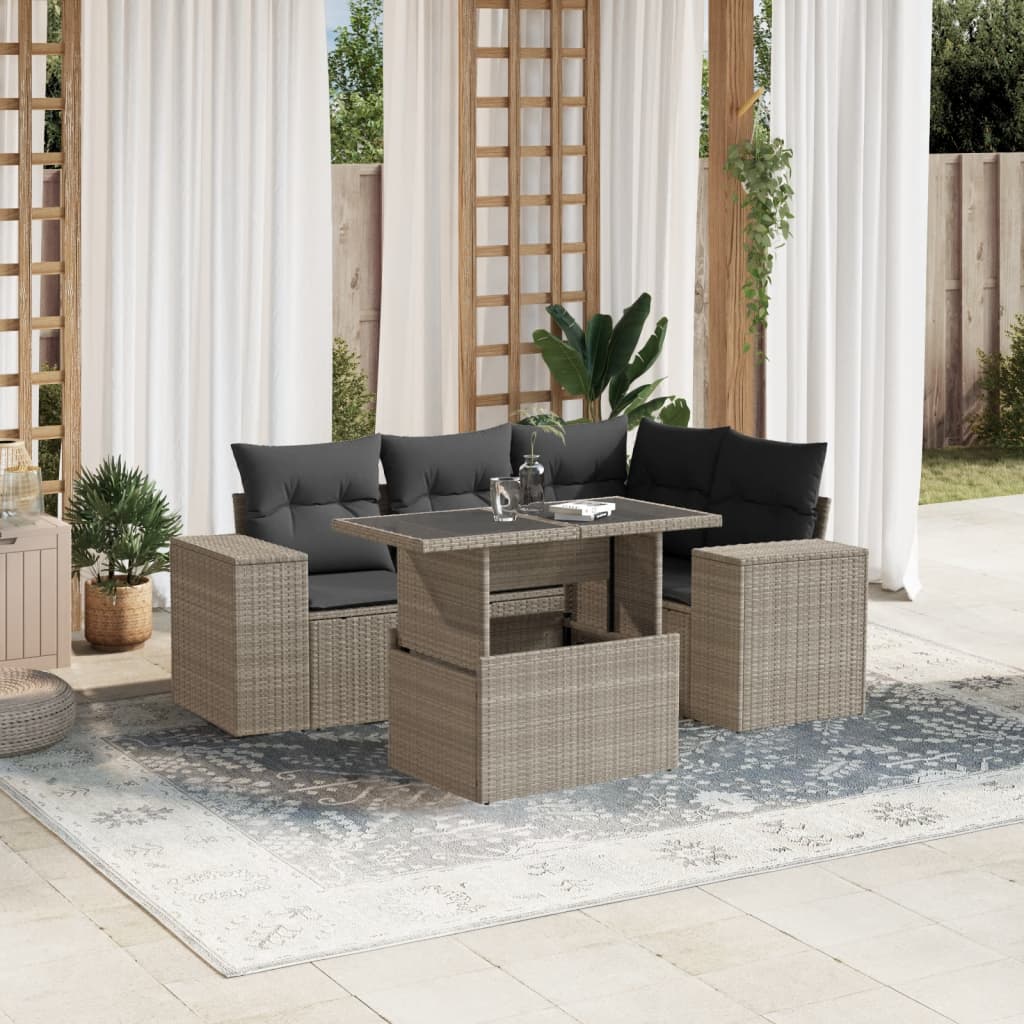 5-delige Loungeset met kussens poly rattan lichtgrijs is nu te koop bij PeponiXL, paradijselijk wonen!